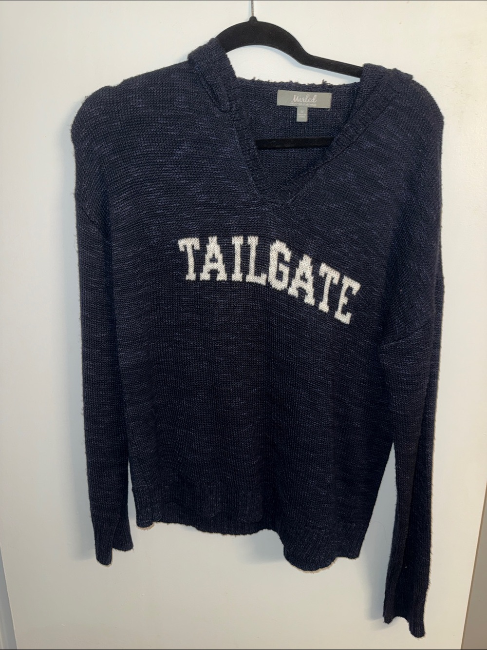 Marled Navy V-Neck Sweater with White Tailgate Logo